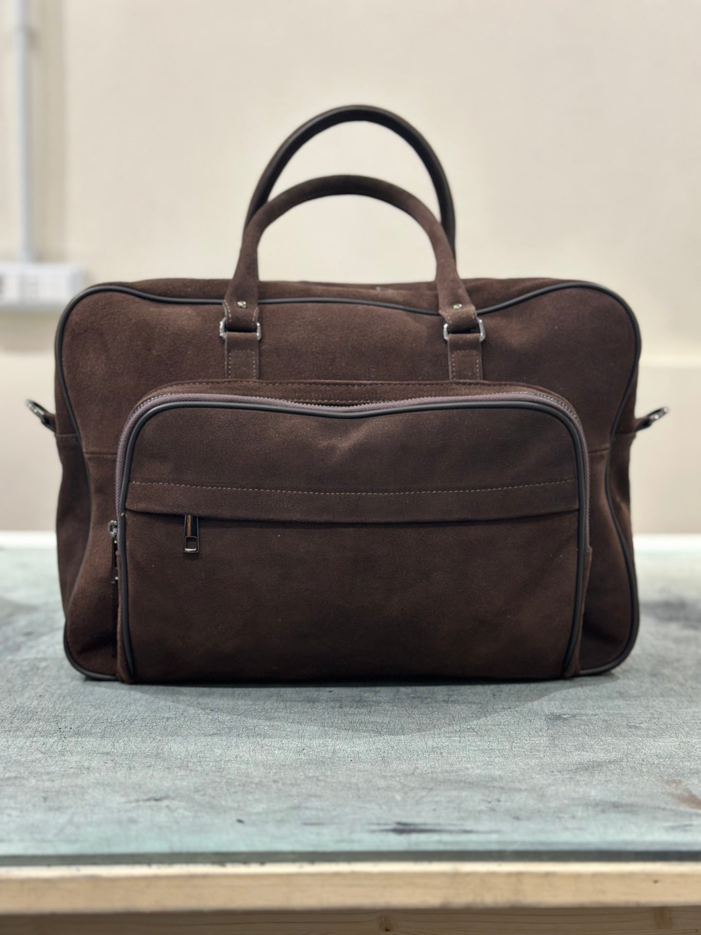 The Odriam Dark Brown Suede Briefcase Bag