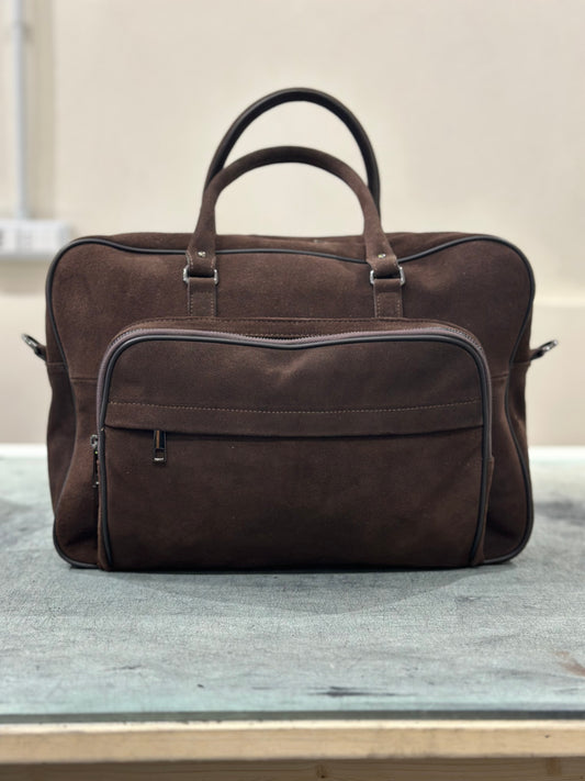 The Odriam Dark Brown Suede Briefcase Bag