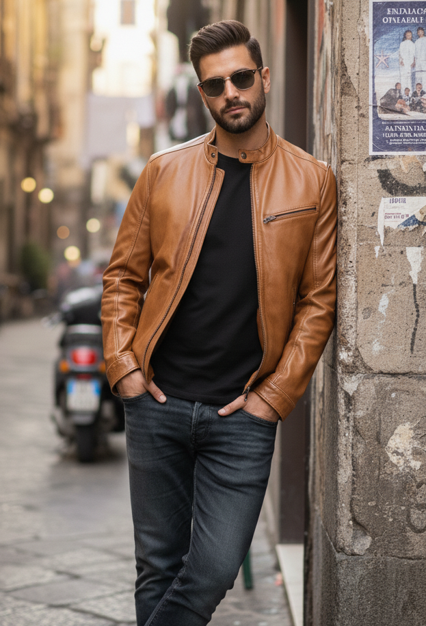 “Biker Rebel” in natural cognac leather