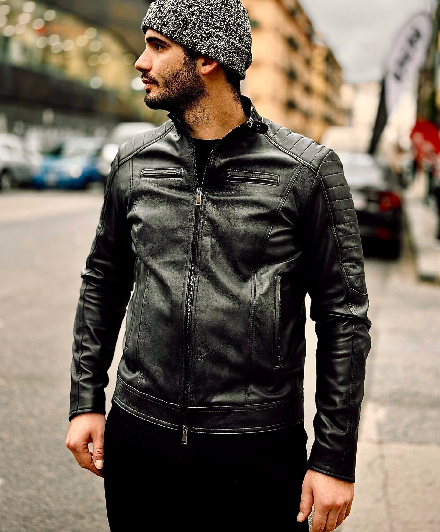 “Stallion” biker jacket in extra-soft lambskin