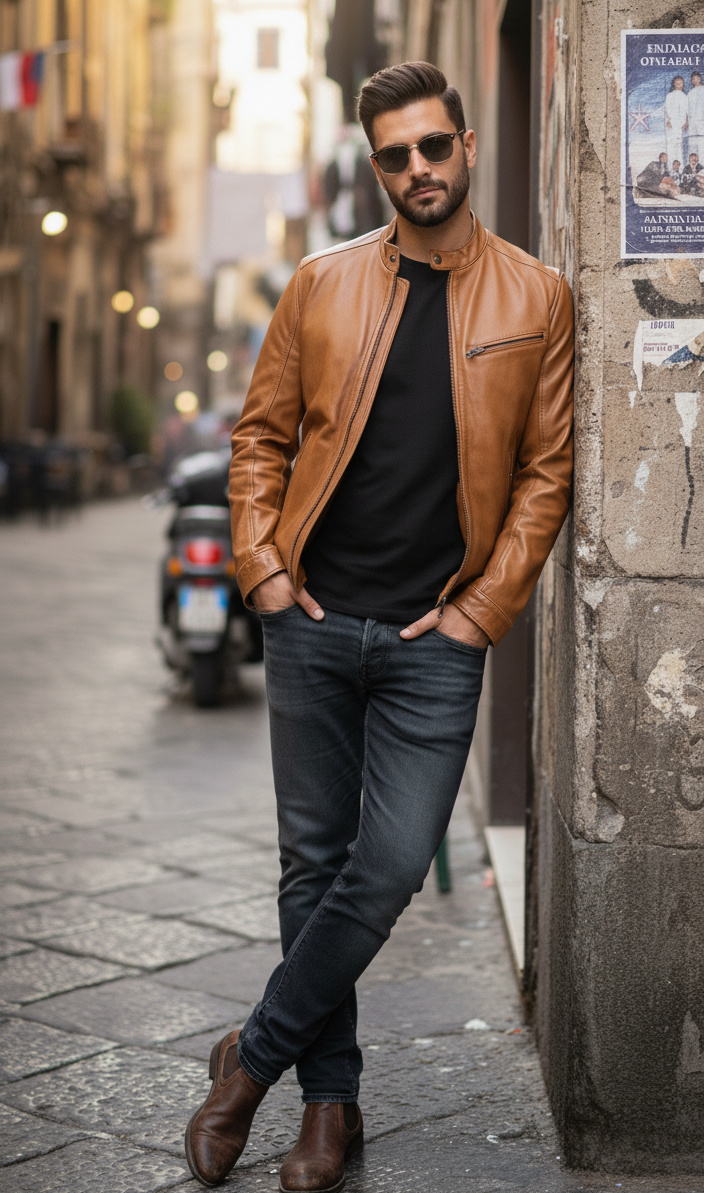 “Biker Rebel” in natural cognac leather