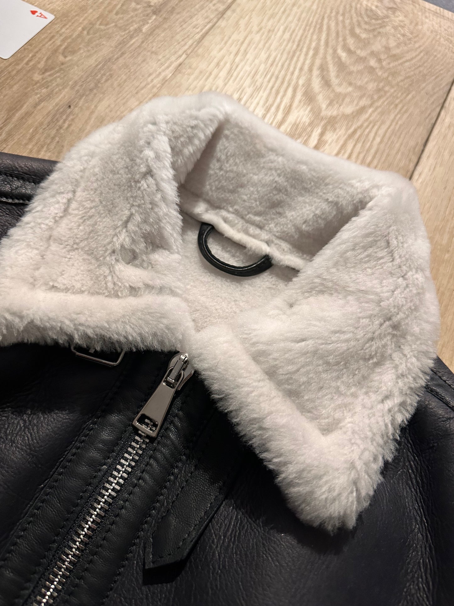 “Locatelli” Black shearling sheepskin with white fur