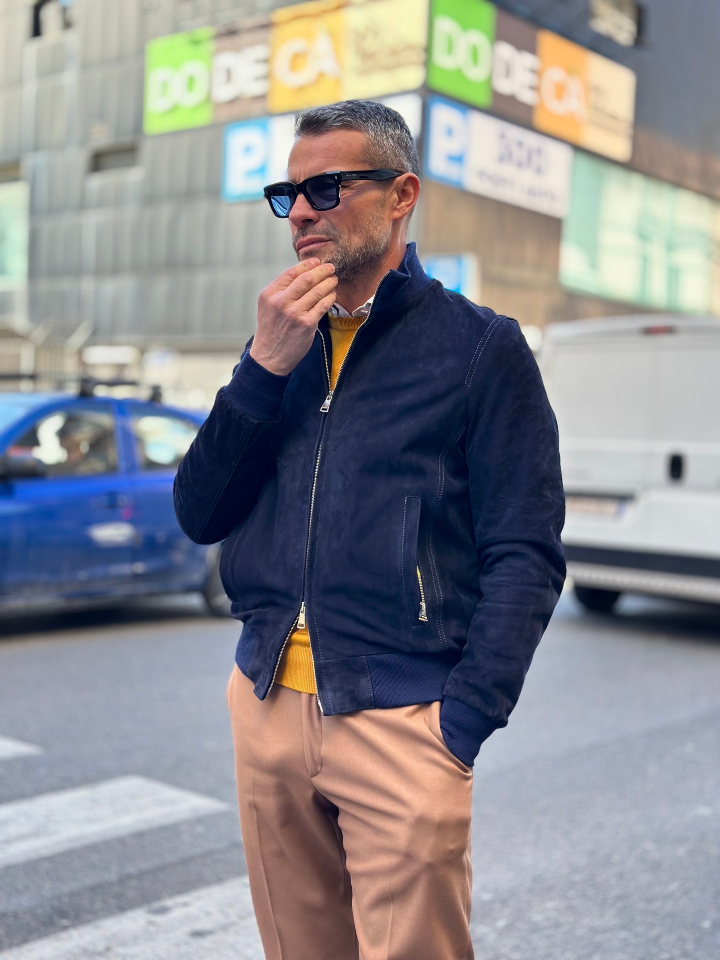 Blouson aviateur en daim « Brera » avec fermeture éclair