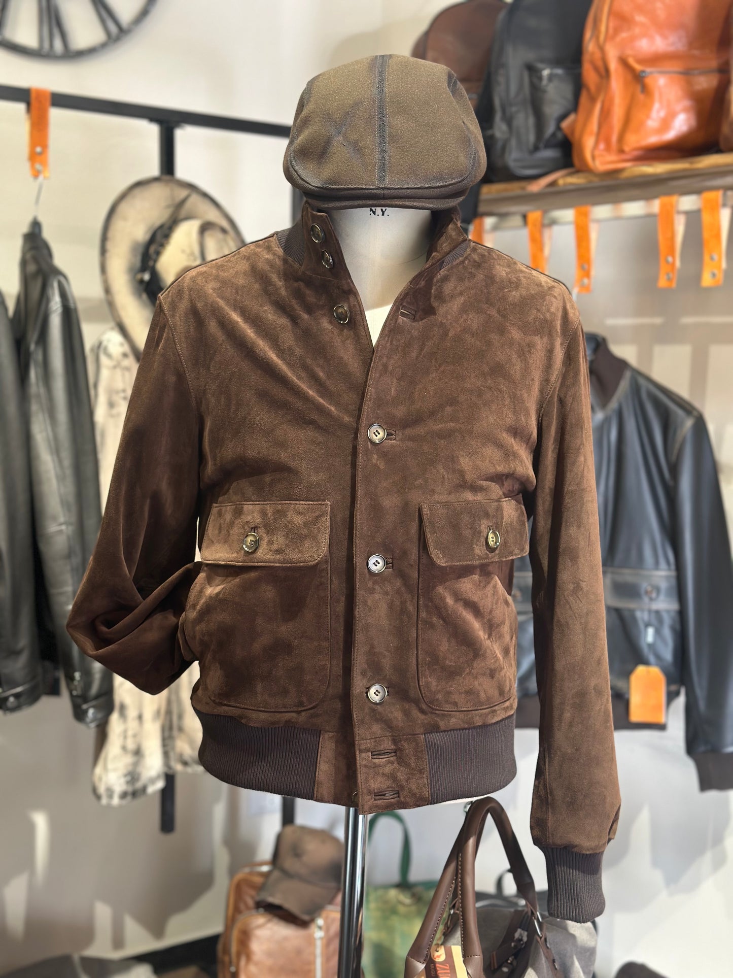 Blouson aviateur en cuir de veau suédé « Brera » Automne-Hiver
