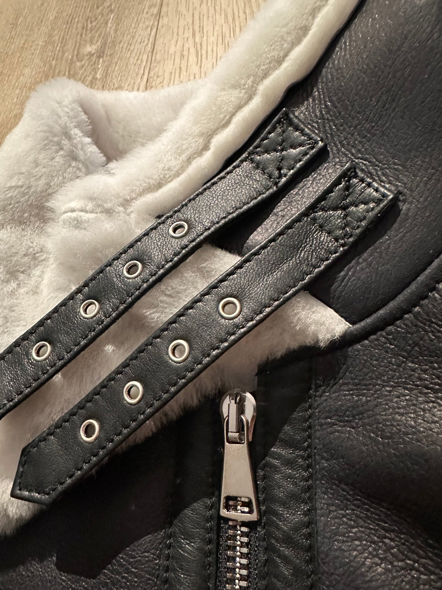 “Aviator Heritage Jacket” Black Sheepskin with White Fur