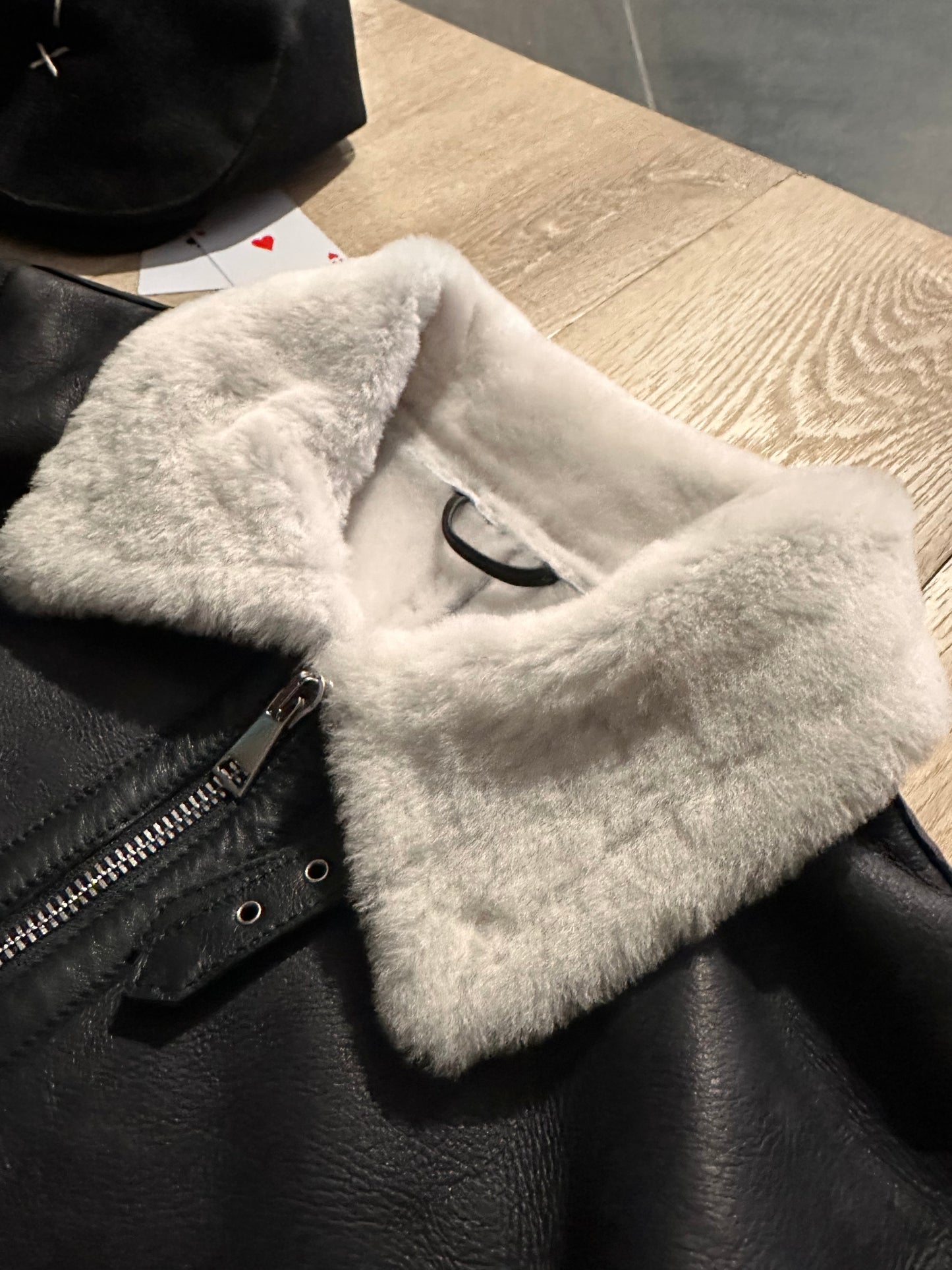 “Aviator Heritage Jacket” Black Sheepskin with White Fur