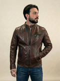 “Biker Rebel" Giacca Biker in Pelle Lavata maltinta