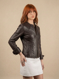 Giacca biker in pelle donna "Perla" — scollato testa di moro