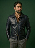 Giacca biker in pelle uomo "Heritage Rider" — agnello nero, concia vegetale