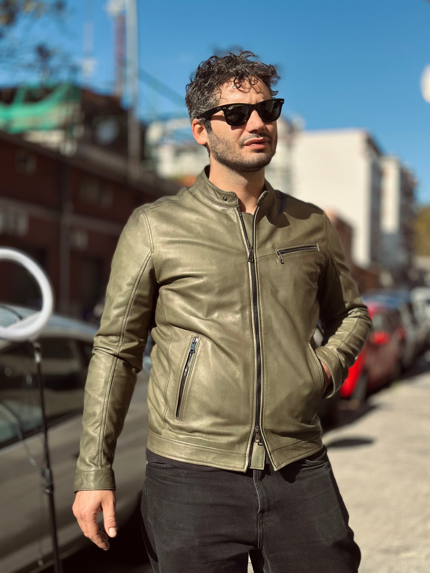 “Verde Urbano” Biker in pelle naturale