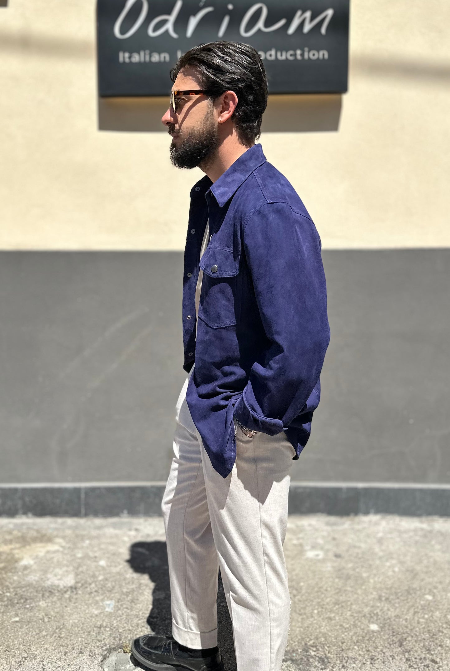 “Saguaro Velour” camicia texana sfoderata primo fiore  blu