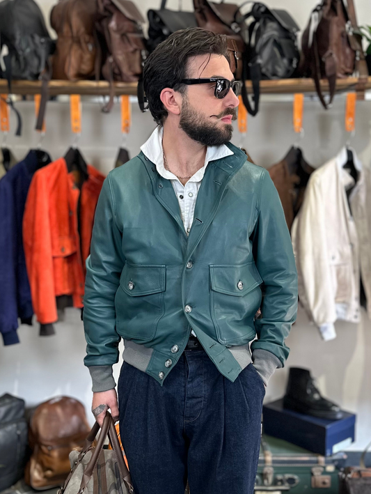 “Brera” in pelle di agnello pieno fiore naturale Luxury verde petrolio