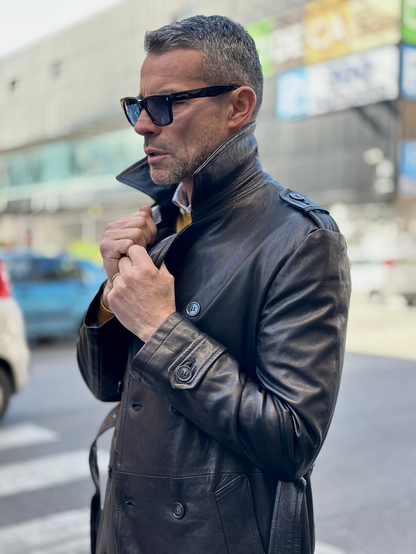 “Heritage Trench” trench coat in washed leather