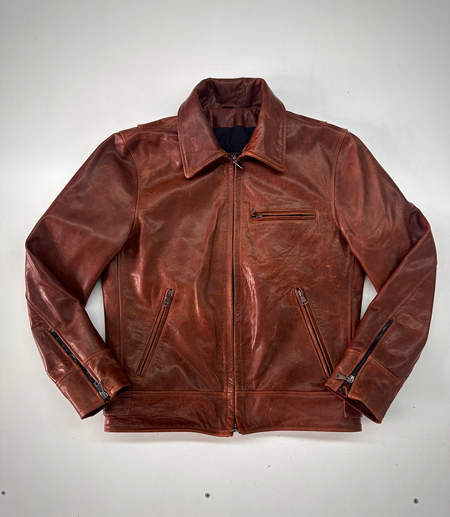 “Heritage rider Jacket” in pelle di vitello pull up