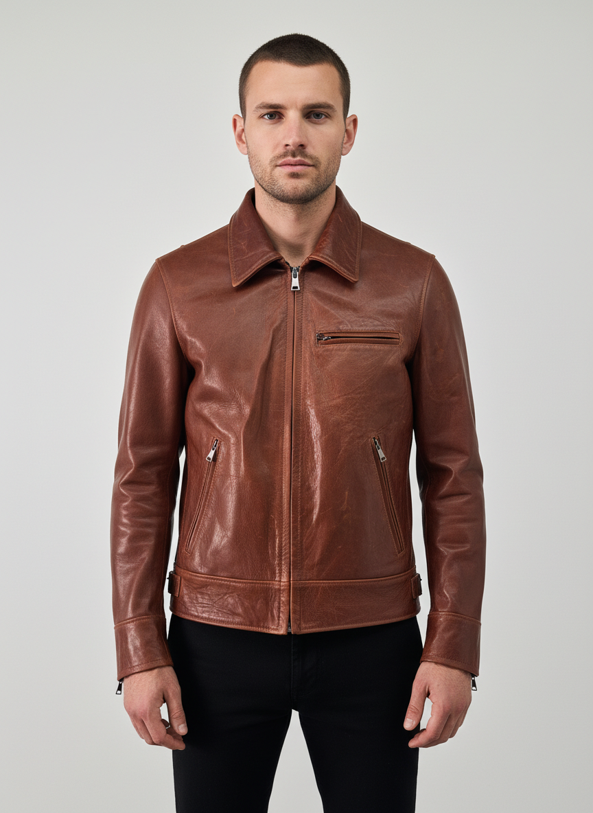 “Heritage rider Jacket” in pelle di vitello pull up