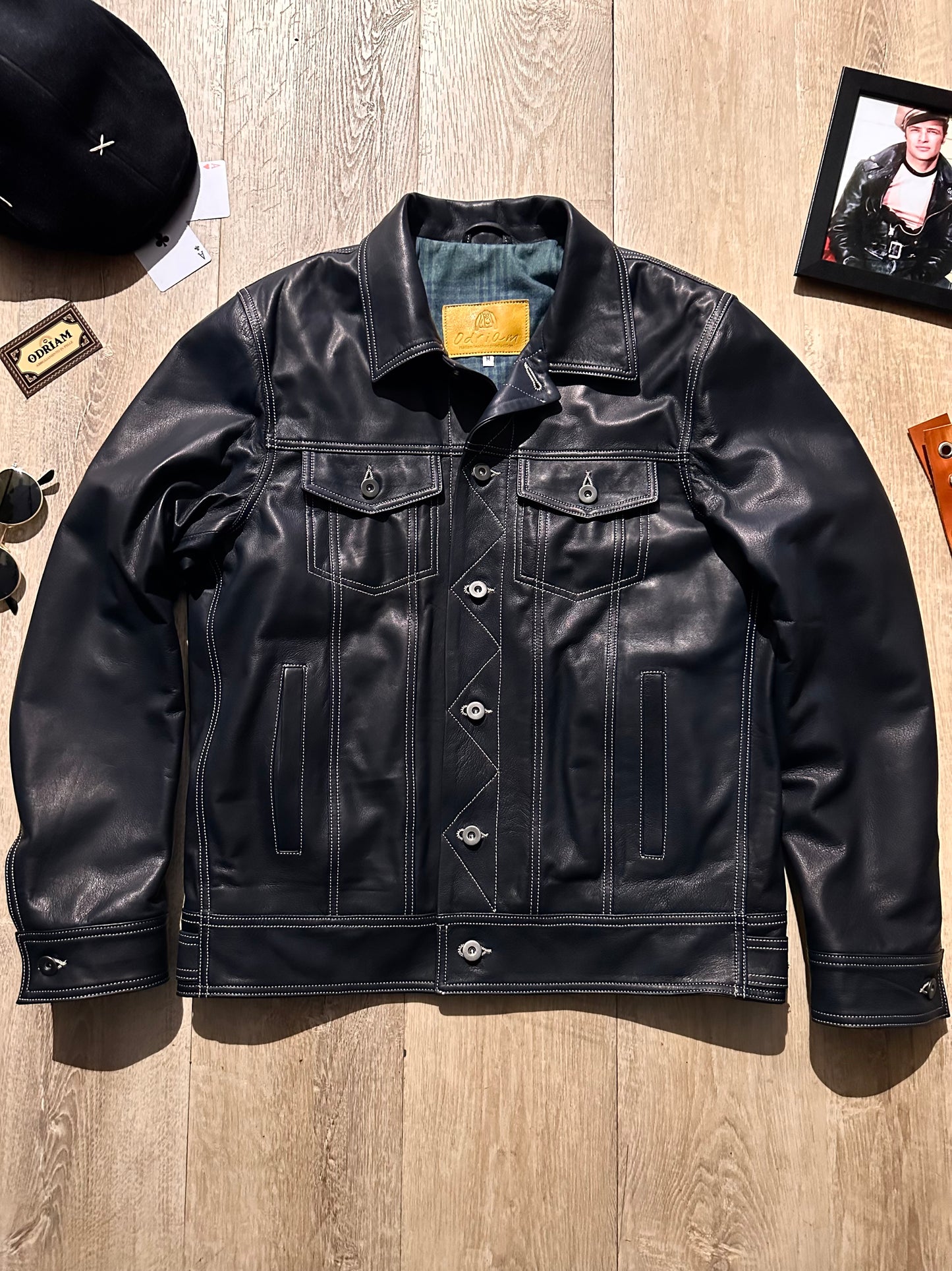 “Trucker” Natural Leather Dark Blue