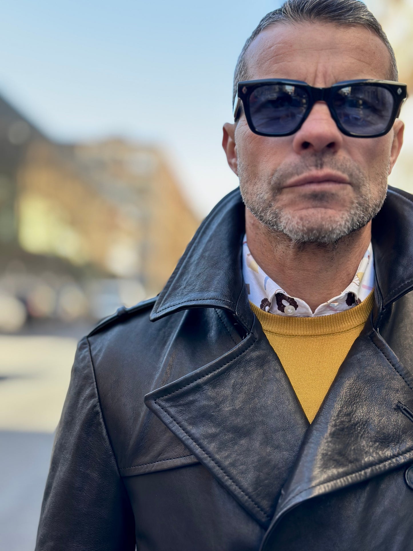 “Heritage Trench” trench coat in washed leather