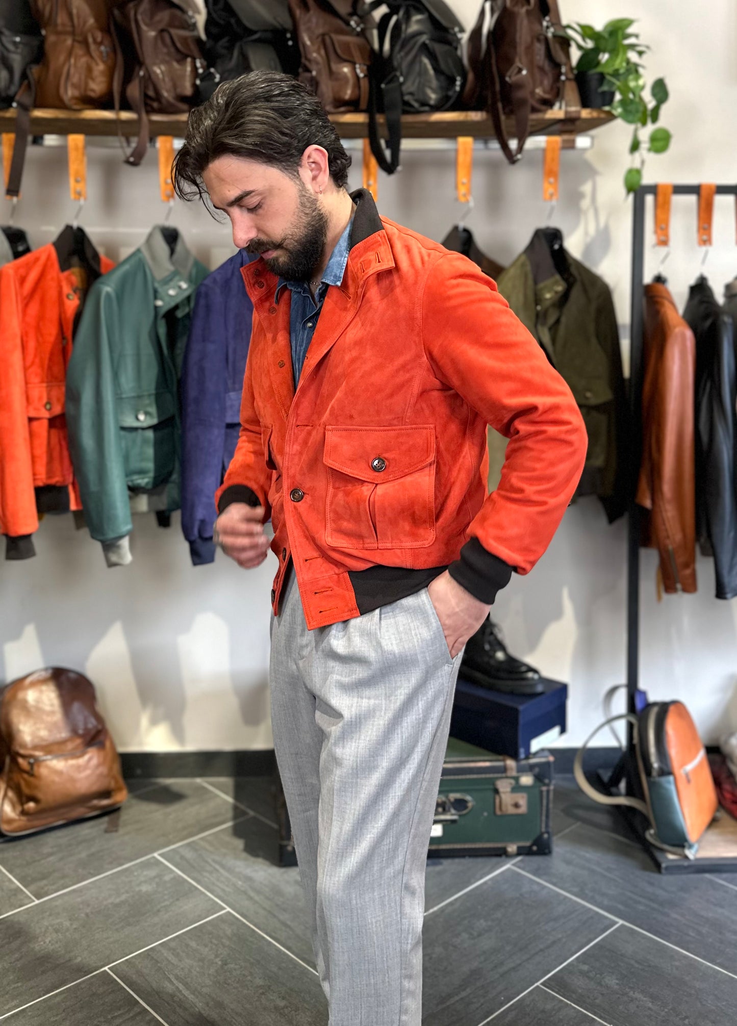 “Brera” in capretto scamosciato Velour Aragosta