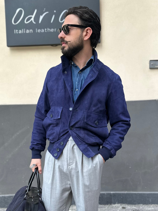 “Brera” in capretto scamosciato Velour Blu