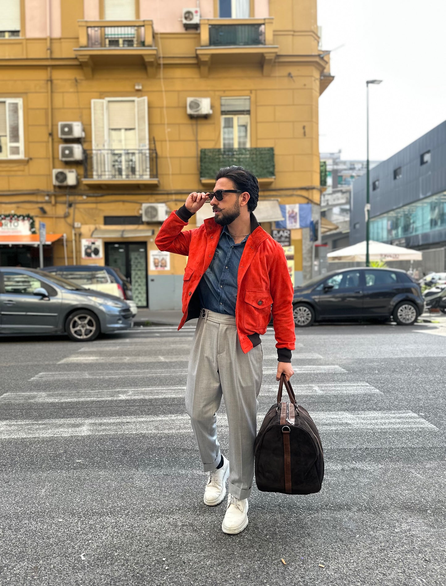 “Brera” in capretto scamosciato Velour Aragosta
