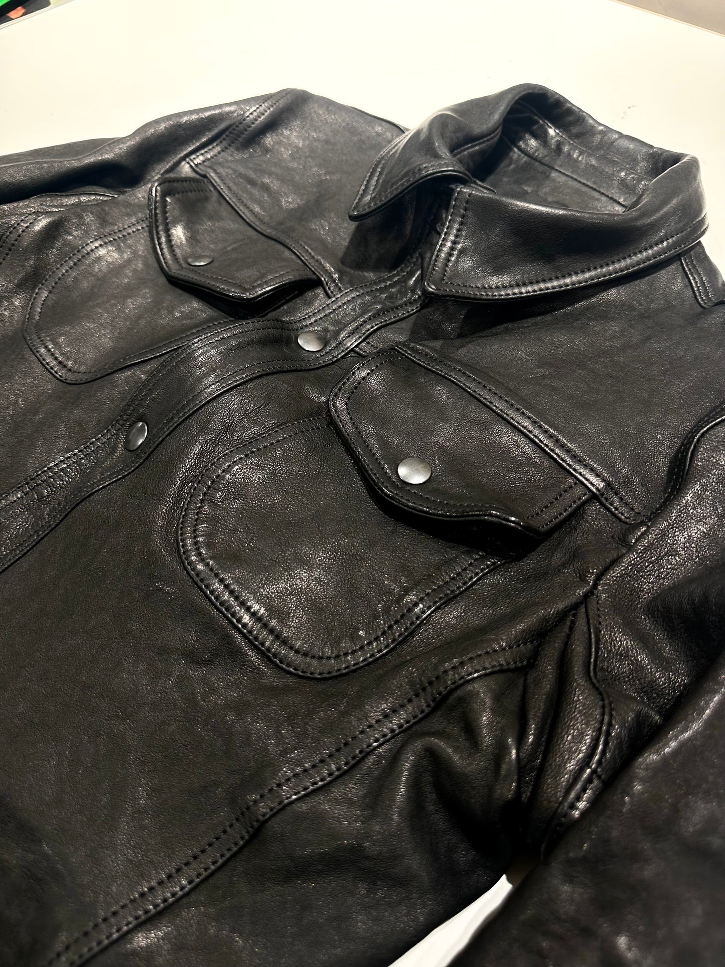 Veste chemise en cuir délavé « Versante »