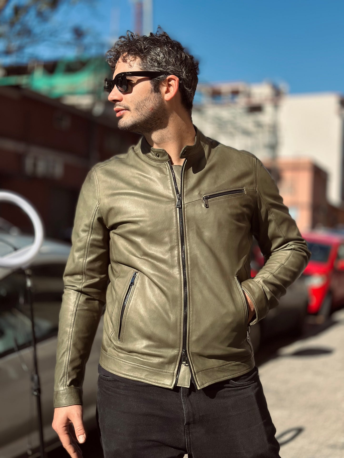 “Verde Urbano” Biker in pelle naturale