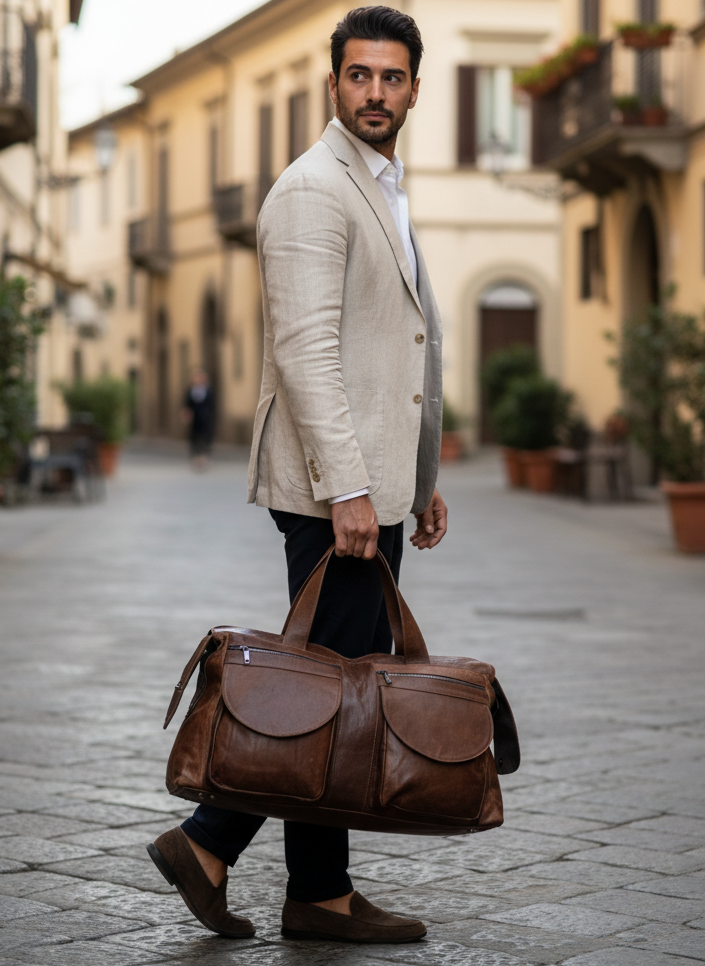 “Borsone Prestige” in Pelle di vitello pull invecchiato