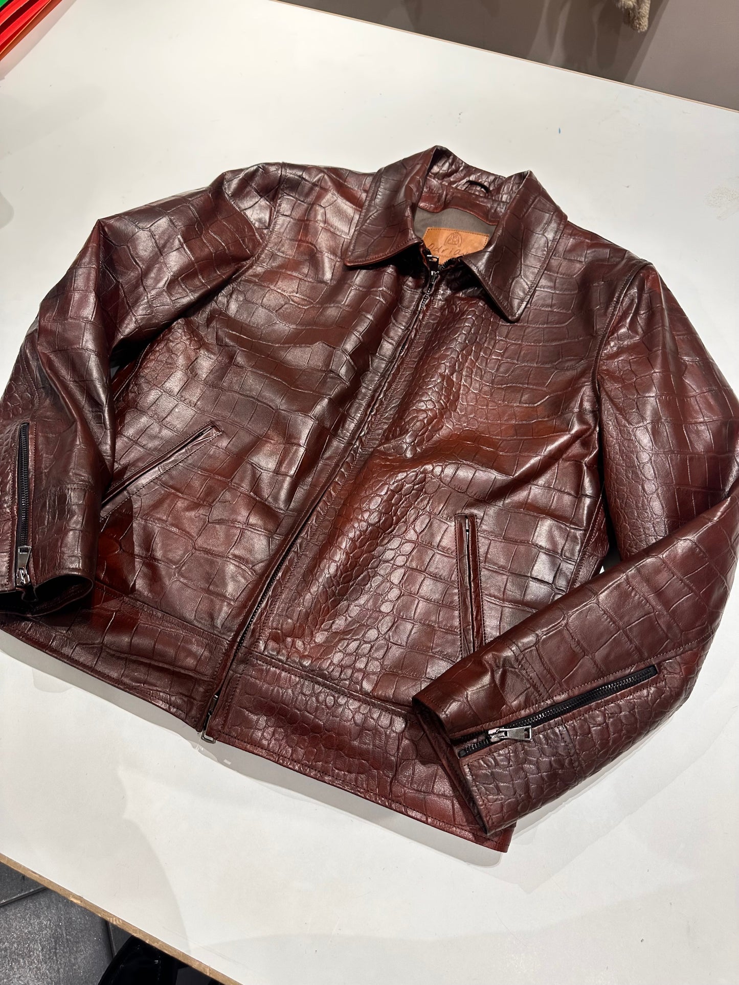 "Heritage rider Jacket" stampa cocco tinto a mano effetto mogano