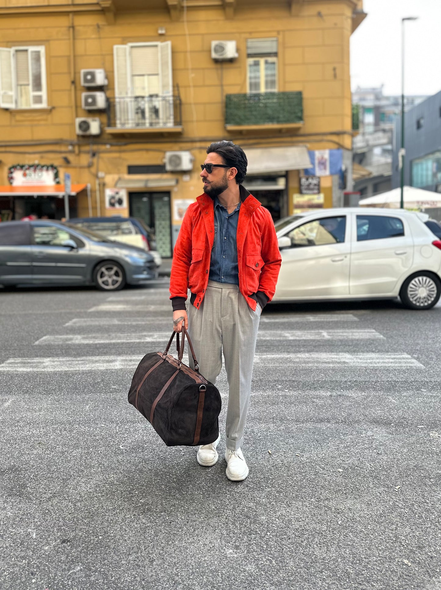 “Brera” in capretto scamosciato Velour Aragosta