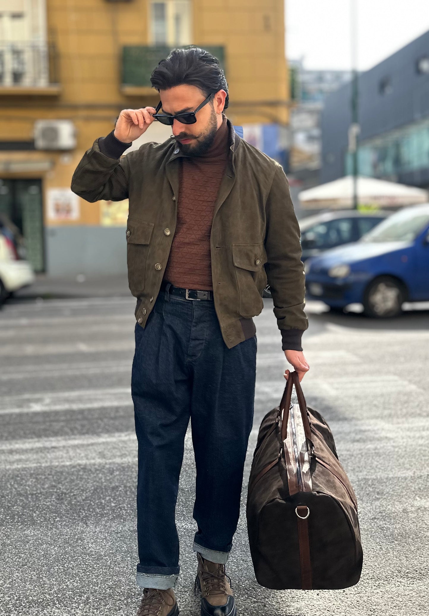 “Brera” in capretto scamosciato Velour verde militare