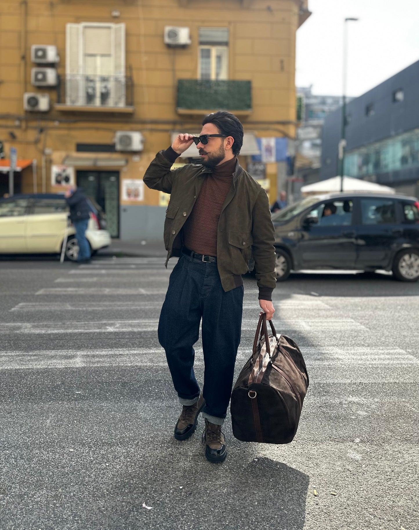 “Brera” in capretto scamosciato Velour verde militare