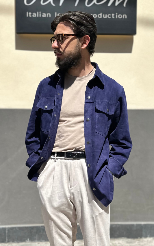 “Saguaro Velour” camicia texana sfoderata primo fiore  blu