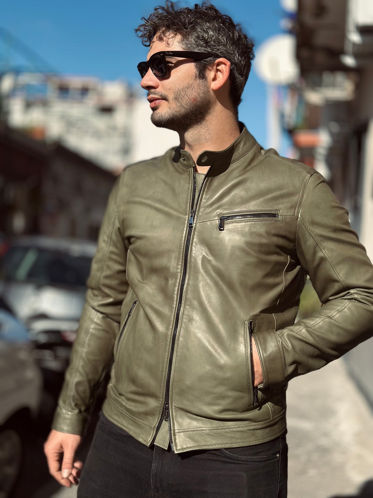 “Verde Urbano” Biker in pelle naturale