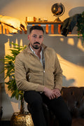"Brera” Bomber In Pelle Scamosciata con zip beige chiaro