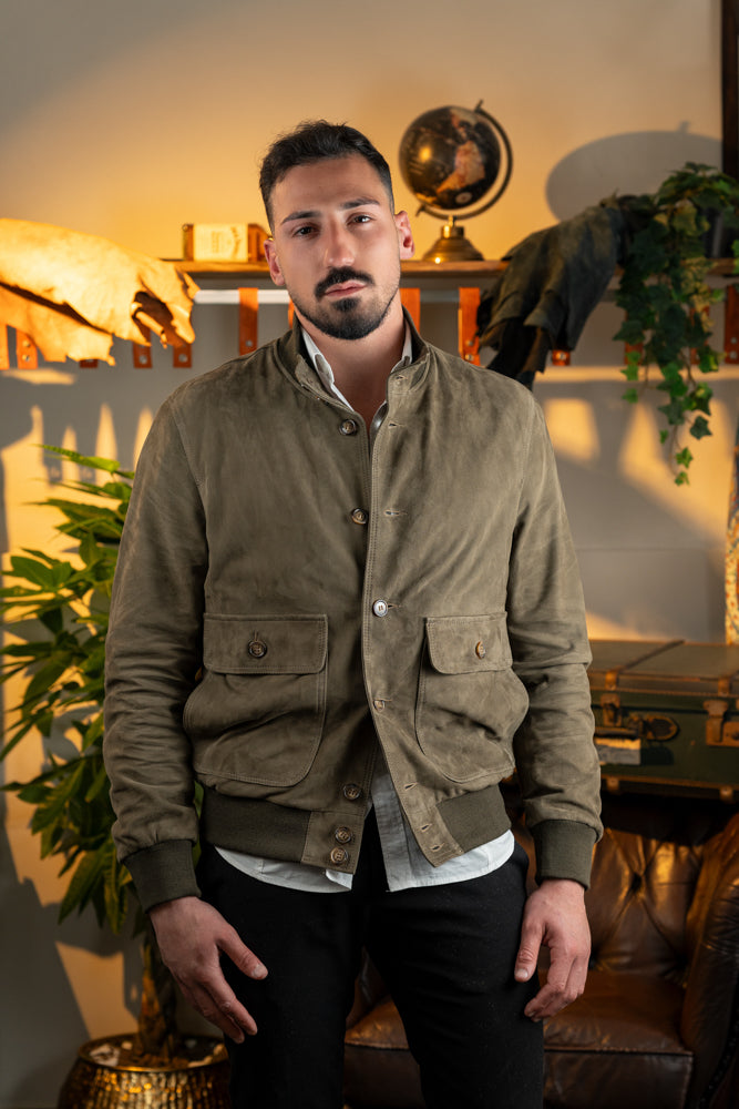 "Verdant Vista Suede Bomber" Bomber In Pelle Scamosciata con Tasconi