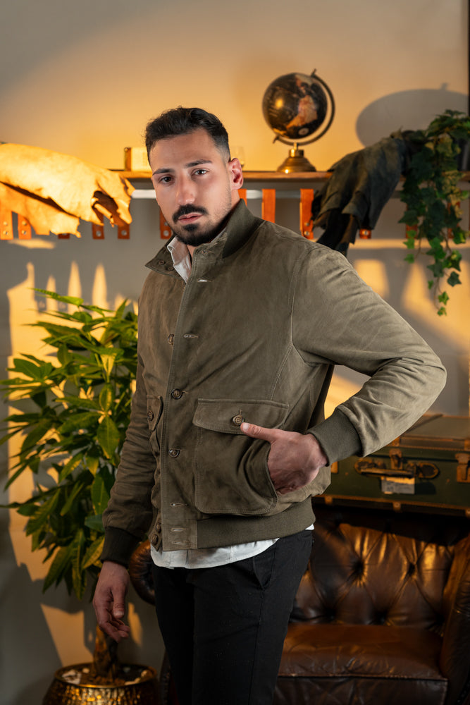 "Verdant Vista Suede Bomber" Bomber In Pelle Scamosciata con Tasconi