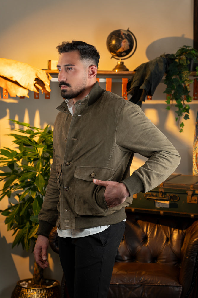 "Verdant Vista Suede Bomber" Bomber In Pelle Scamosciata con Tasconi