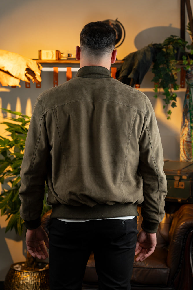 "Verdant Vista Suede Bomber" Bomber In Pelle Scamosciata con Tasconi