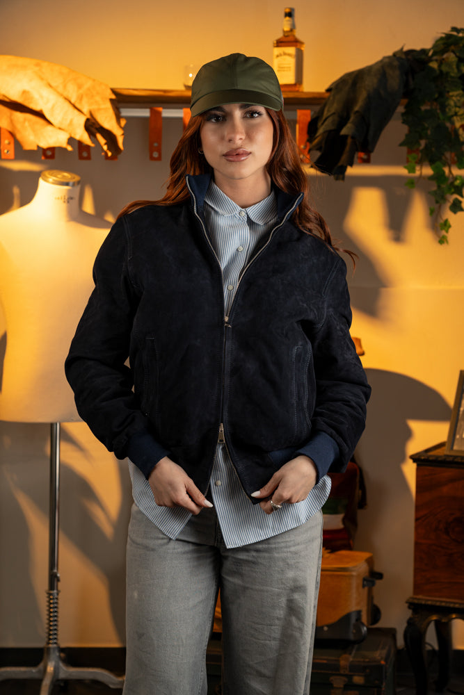 "Midnight Sky Suede Bomber" Zip version