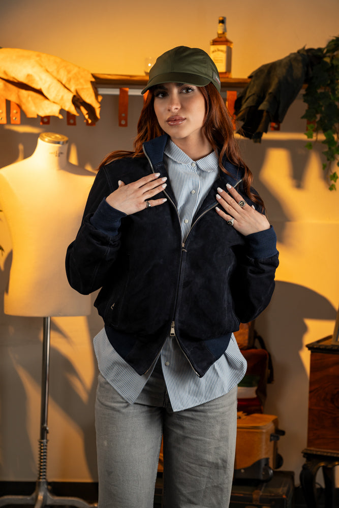 "Midnight Sky Suede Bomber" Zip version