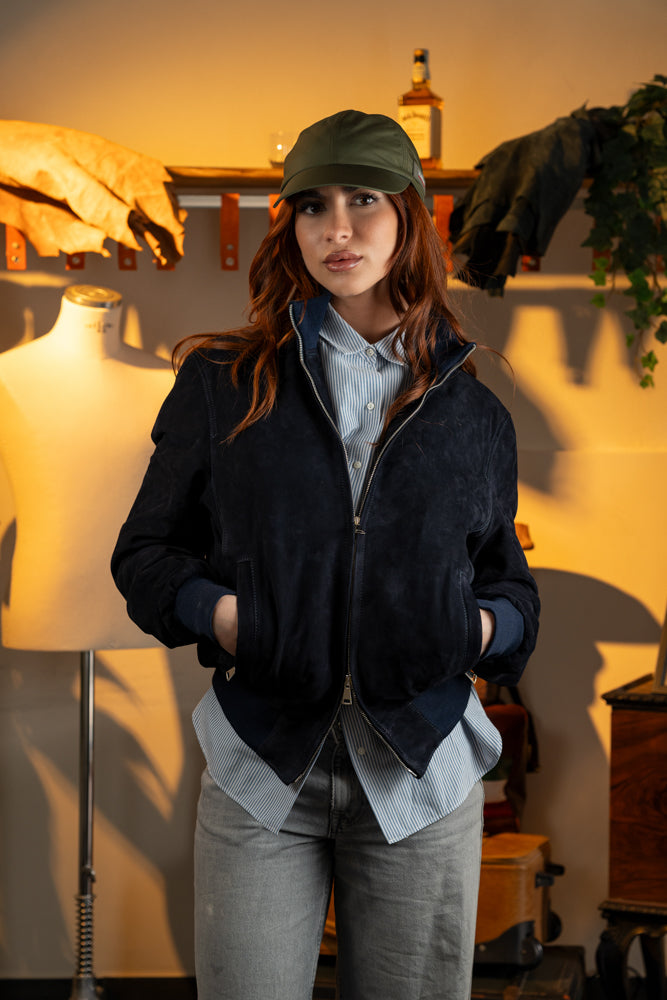 "Midnight Sky Suede Bomber" Zip version