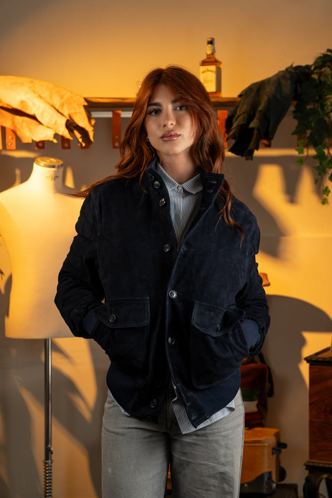Bomber in Camoscio Donna brera Blu