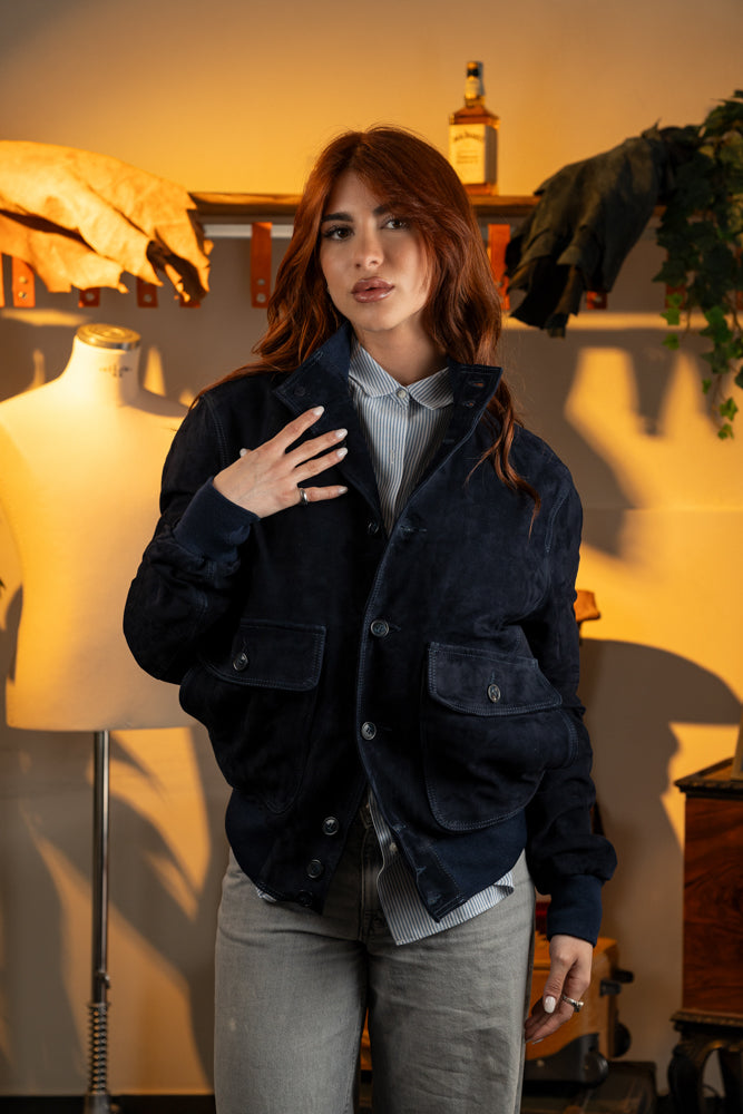 Bomber in Camoscio Donna brera Blu