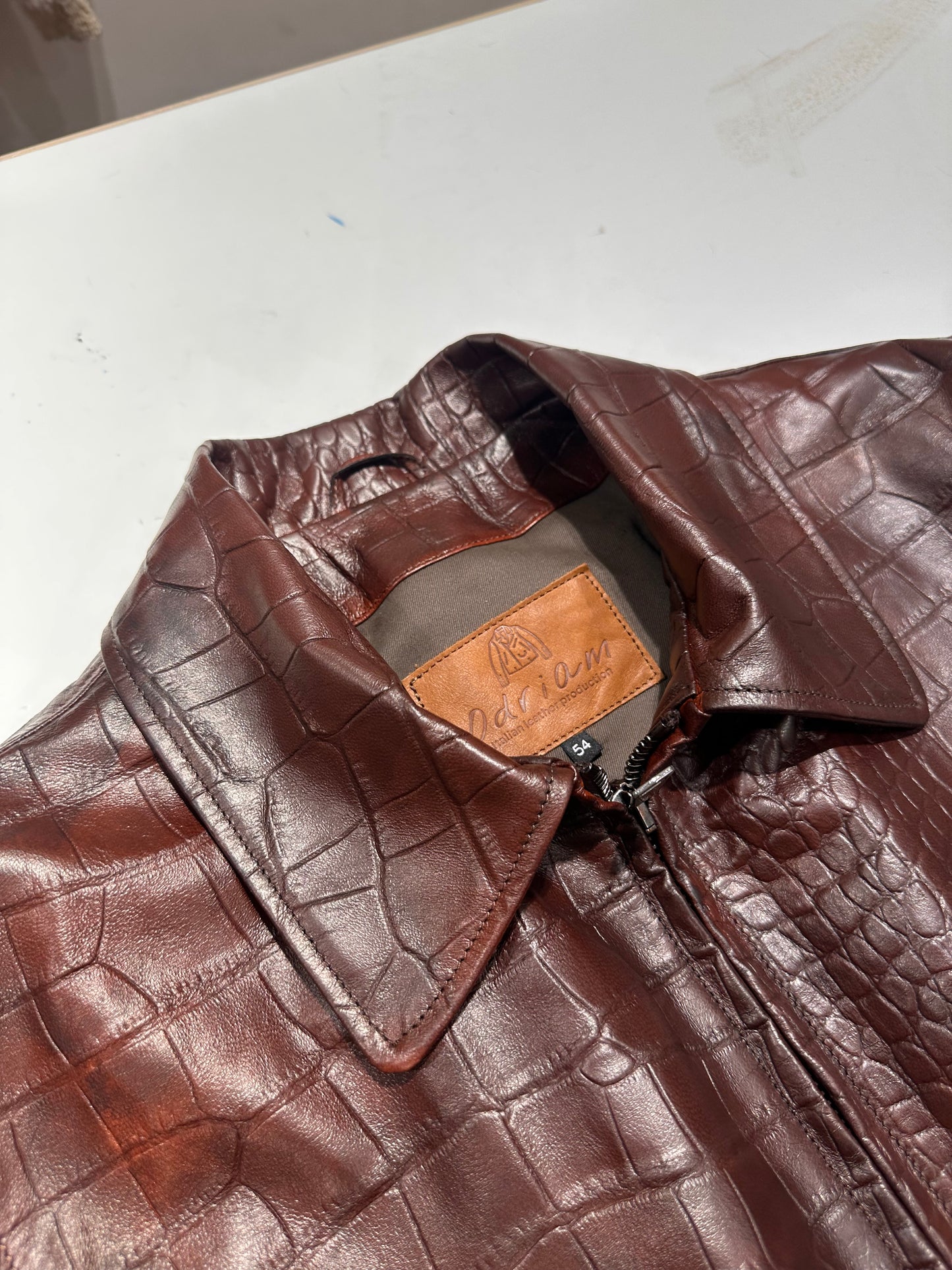 "Heritage rider Jacket" stampa cocco tinto a mano effetto mogano