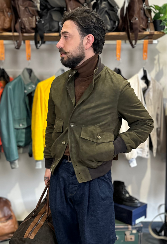 “Brera” in capretto scamosciato Velour verde militare