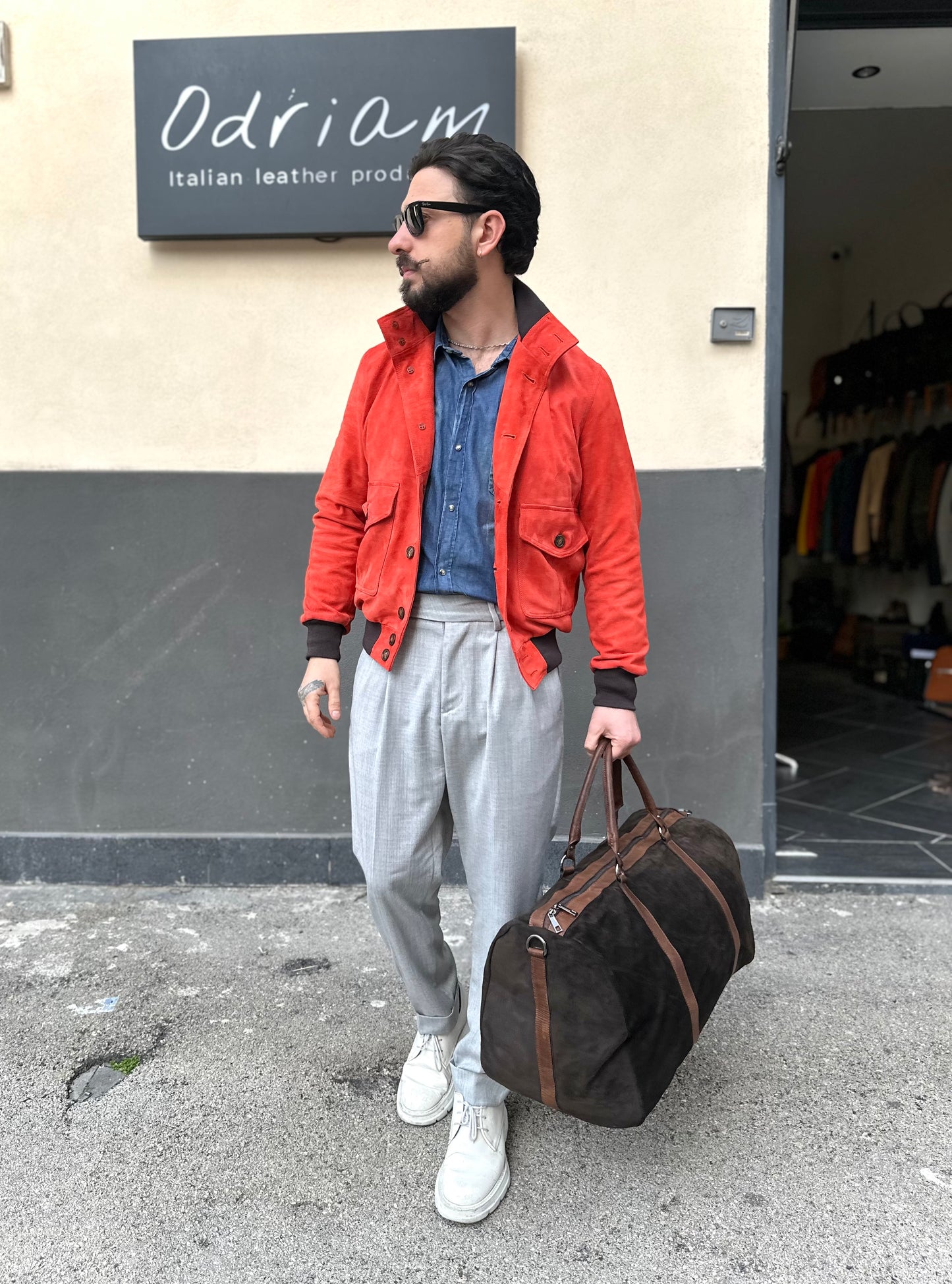 “Brera” in capretto scamosciato Velour Aragosta