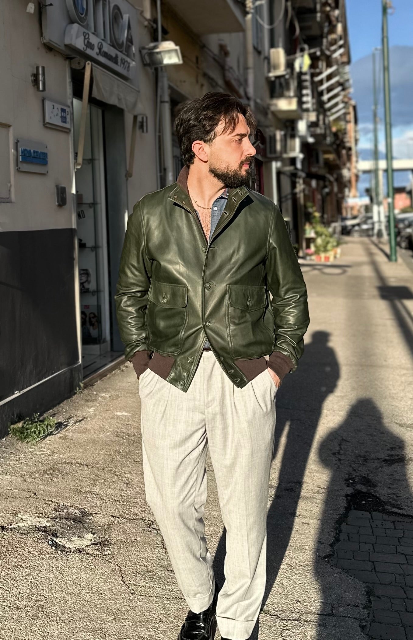 “Brera” in pelle di agnello pieno fiore naturale Luxury verde petrolio scuro