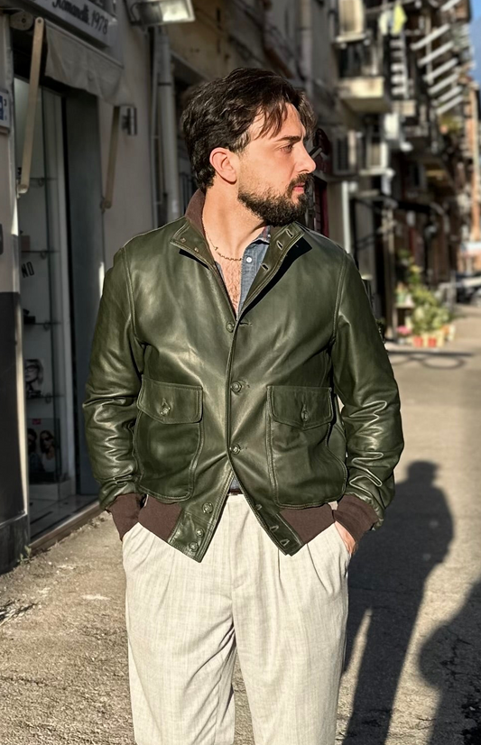“Brera” in pelle di agnello pieno fiore naturale Luxury verde petrolio scuro