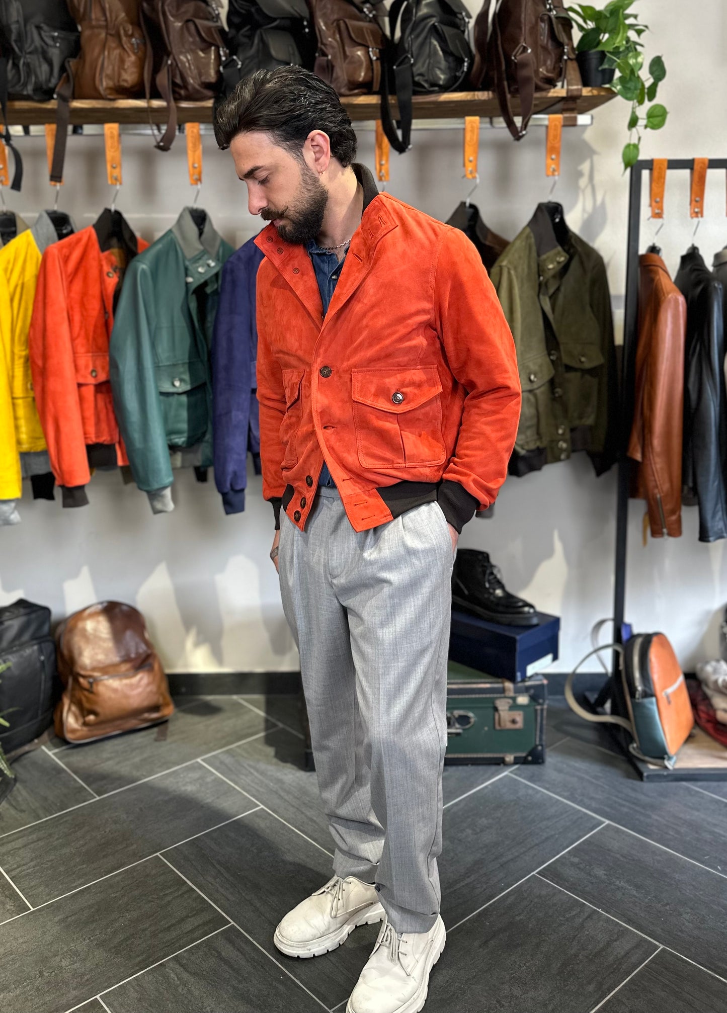 “Brera” in capretto scamosciato Velour Aragosta