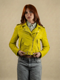 "pantera” chiodo in camoscio giallo lime